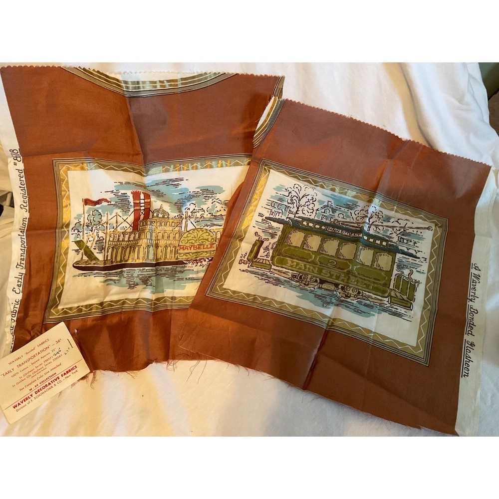 2 WAVERLY DECORATIVE FABRICS 100% COTTON W-59 MAYBELLE BOAT CABLE CAR SAMPLES